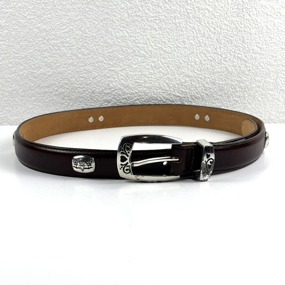 Brighton Golf Belt Womens 30 Brown Leather Silver Conchos B30248 GOlfcore Preppy